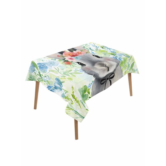 Easter Bunny Table Cloth, Waterproof Tablecloth for Rectangle Tables, Spring Flowers Green Leaves Pastoral Plants Reusable Washable Fabric Table Cover for Restaurant Kitchen Dining Tables 52"x70"