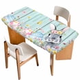 thumbnail image 1 of Easter Bunny Table Cloths for 3 Foot Rectangle Tables, Blue Easter Eggs Spring Floral Teal Wooden Patio Waterproof Elastic Fitted Tablecloths, Washable Rectangular Table Cover for Camping, 1 of 8