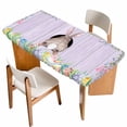 thumbnail image 1 of Easter Bunny Table Cloths for 3 Foot Rectangle Tables, Colorful Eggs Cute Rabbit Purple Wooden Plank Patio Waterproof Elastic Fitted Tablecloths, Washable Rectangular Table Cover for Camping, 1 of 8