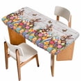 thumbnail image 1 of Easter Bunny Table Cloths for 3 Foot Rectangle Tables, Colorful Eggs Spring Tulips Flower Grey Wooden Patio Waterproof Elastic Fitted Tablecloths, Washable Rectangular Table Cover for Camping, 1 of 8