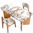 thumbnail image 1 of Easter Bunny Table Cloths for 3 Foot Rectangle Tables, Cute Rabbit Rose Floral Pastoral Leaves Plants Patio Waterproof Elastic Fitted Tablecloths, Washable Rectangular Table Cover for Camping, 1 of 8