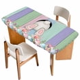 thumbnail image 1 of Easter Bunny Table Cloths for 3 Foot Rectangle Tables, Eggs Cute Rabbit Floral Colorful Country Wooden Patio Waterproof Elastic Fitted Tablecloths, Washable Rectangular Table Cover for Camping, 1 of 8