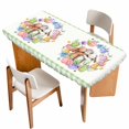 thumbnail image 1 of Easter Bunny Table Cloths for 3 Foot Rectangle Tables, Eggs Rabbits Flowers Eucalyptus Green Plaid Patio Waterproof Elastic Fitted Tablecloths, Washable Rectangular Table Cover for Camping, 1 of 8