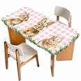 thumbnail image 1 of Easter Bunny Table Cloths for 3 Foot Rectangle Tables, Spring Daisy Botanical Leaves Pink Plaid Patio Waterproof Elastic Fitted Tablecloths, Washable Rectangular Table Cover for Camping, 1 of 8