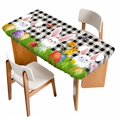 thumbnail image 1 of Easter Bunny Table Cloths for 3 Foot Rectangle Tables, Spring Easter Eggs Floral White Black Plaid Patio Waterproof Elastic Fitted Tablecloths, Washable Rectangular Table Cover for Camping, 1 of 8