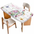 thumbnail image 1 of Easter Bunny Table Cloths for 3 Foot Rectangle Tables, Spring Flower Daisy Tulips Farmhouse Wood Plank Patio Waterproof Elastic Fitted Tablecloths, Washable Rectangular Table Cover for Camping, 1 of 8