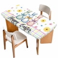 thumbnail image 1 of Easter Bunny Table Cloths for 3 Foot Rectangle Tables, Spring Watercolor Polka Dot Flower Plaid Patio Waterproof Elastic Fitted Tablecloths, Washable Rectangular Table Cover for Camping, 1 of 8