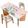 thumbnail image 1 of Easter Bunny Table Cloths for 3 Foot Rectangle Tables, Spring Watercolor Polka Dot Flower Plaid Pink Patio Waterproof Elastic Fitted Tablecloths, Washable Rectangular Table Cover for Camping, 1 of 8