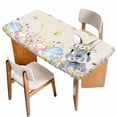 thumbnail image 1 of Easter Bunny Table Cloths for 4 Foot Rectangle Tables, Blue Easter Eggs Spring Floral Linen Patio Waterproof Elastic Fitted Tablecloths, Washable Rectangular Table Cover for Camping, 1 of 8