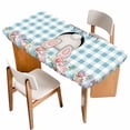 thumbnail image 1 of Easter Bunny Table Cloths for 4 Foot Rectangle Tables, Colorful Eggs Cute Rabbit Blue White Check Patio Waterproof Elastic Fitted Tablecloths, Washable Rectangular Table Cover for Camping, 1 of 8