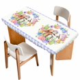 thumbnail image 1 of Easter Bunny Table Cloths for 4 Foot Rectangle Tables, Colorful Eggs Cute Rabbit Eucalyptus Purple Plaid Patio Waterproof Elastic Fitted Tablecloths, Washable Rectangular Table Cover for Camping, 1 of 8