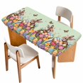 thumbnail image 1 of Easter Bunny Table Cloths for 4 Foot Rectangle Tables, Colorful Eggs Spring Tulips Flower Green Patio Waterproof Elastic Fitted Tablecloths, Washable Rectangular Table Cover for Camping, 1 of 8