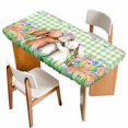 thumbnail image 1 of Easter Bunny Table Cloths for 4 Foot Rectangle Tables, Cute Rabbits Colorful Eggs Floral Green Check Patio Waterproof Elastic Fitted Tablecloths, Washable Rectangular Table Cover for Camping, 1 of 8