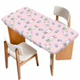 thumbnail image 1 of Easter Bunny Table Cloths for 4 Foot Rectangle Tables, Cute Rabbits Eggs Tulips Flowers Rustic Pink Patio Waterproof Elastic Fitted Tablecloths, Washable Rectangular Table Cover for Camping, 1 of 8