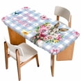 thumbnail image 1 of Easter Bunny Table Cloths for 4 Foot Rectangle Tables, Cute Rabbits Spring Daisy Flowers Blue Plaid Patio Waterproof Elastic Fitted Tablecloths, Washable Rectangular Table Cover for Camping, 1 of 8