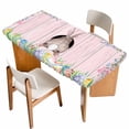thumbnail image 1 of Easter Bunny Table Cloths for 4 Foot Rectangle Tables, Eggs Cute Rabbit Pink Wooden Grain Farm Patio Waterproof Elastic Fitted Tablecloths, Washable Rectangular Table Cover for Camping, 1 of 8