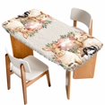 thumbnail image 1 of Easter Bunny Table Cloths for 4 Foot Rectangle Tables, Eggs Green Leaves Country Flowers Cups Patio Waterproof Elastic Fitted Tablecloths, Washable Rectangular Table Cover for Camping, 1 of 8