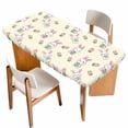 thumbnail image 1 of Easter Bunny Table Cloths for 4 Foot Rectangle Tables, Eggs Lovely Rabbits Spring Tulips Floral Yellow Patio Waterproof Elastic Fitted Tablecloths, Washable Rectangular Table Cover for Camping, 1 of 8