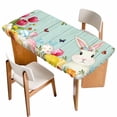 thumbnail image 1 of Easter Bunny Table Cloths for 4 Foot Rectangle Tables, Farmhouse Watercolor Eggs Tulip Wooden Grain Patio Waterproof Elastic Fitted Tablecloths, Washable Rectangular Table Cover for Camping, 1 of 8