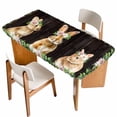 thumbnail image 1 of Easter Bunny Table Cloths for 4 Foot Rectangle Tables, Spring Daisy Botanical Leaves Brown Wood Patio Waterproof Elastic Fitted Tablecloths, Washable Rectangular Table Cover for Camping, 1 of 8
