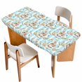 thumbnail image 1 of Easter Bunny Table Cloths for 4 Foot Rectangle Tables, Spring Easter Eggs Botanical Blue Striped Patio Waterproof Elastic Fitted Tablecloths, Washable Rectangular Table Cover for Camping, 1 of 8