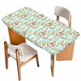 thumbnail image 1 of Easter Bunny Table Cloths for 4 Foot Rectangle Tables, Spring Easter Eggs Botanical Green Striped Patio Waterproof Elastic Fitted Tablecloths, Washable Rectangular Table Cover for Camping, 1 of 8
