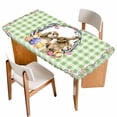 thumbnail image 1 of Easter Bunny Table Cloths for 4 Foot Rectangle Tables, Spring Easter Eggs Chick Floral Sage Green Check Patio Waterproof Elastic Fitted Tablecloths, Washable Rectangular Table Cover for Camping, 1 of 8