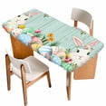 thumbnail image 1 of Easter Bunny Table Cloths for 4 Foot Rectangle Tables, Spring Watercolor Eggs Flower Wood Grain Teal Patio Waterproof Elastic Fitted Tablecloths, Washable Rectangular Table Cover for Camping, 1 of 8
