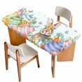 thumbnail image 1 of Easter Bunny Table Cloths for 5 Foot Rectangle Tables, Colorful Easter Eggs Eucalyptus Teal Ombre Patio Waterproof Elastic Fitted Tablecloths, Washable Rectangular Table Cover for Camping, 1 of 8