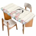 thumbnail image 1 of Easter Bunny Table Cloths for 5 Foot Rectangle Tables, Colorful Eggs Cute Rabbit Grey Country Wooden Patio Waterproof Elastic Fitted Tablecloths, Washable Rectangular Table Cover for Camping, 1 of 8