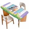 thumbnail image 1 of Easter Bunny Table Cloths for 5 Foot Rectangle Tables, Colorful Eggs Spring Grass Purple Blue Wooden Patio Waterproof Elastic Fitted Tablecloths, Washable Rectangular Table Cover for Camping, 1 of 8