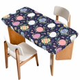 thumbnail image 1 of Easter Bunny Table Cloths for 5 Foot Rectangle Tables, Colorful Eggs Spring Leaves Daisy Navy Blue Patio Waterproof Elastic Fitted Tablecloths, Washable Rectangular Table Cover for Camping, 1 of 8
