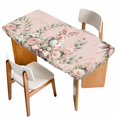 thumbnail image 1 of Easter Bunny Table Cloths for 5 Foot Rectangle Tables, Cute Pink Rabbit Rose Flowers Pastoral Botanical Patio Waterproof Elastic Fitted Tablecloths, Washable Rectangular Table Cover for Camping, 1 of 8