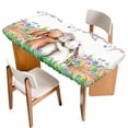 thumbnail image 1 of Easter Bunny Table Cloths for 5 Foot Rectangle Tables, Cute Rabbits Colorful Eggs Spring Rustic Flower Patio Waterproof Elastic Fitted Tablecloths, Washable Rectangular Table Cover for Camping, 1 of 8