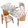 thumbnail image 1 of Easter Bunny Table Cloths for 5 Foot Rectangle Tables, Eggs Spring Daisy Retro Rabbits Country Plants Patio Waterproof Elastic Fitted Tablecloths, Washable Rectangular Table Cover for Camping, 1 of 8
