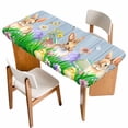 thumbnail image 1 of Easter Bunny Table Cloths for 5 Foot Rectangle Tables, Spring Easter Eggs Chicken Blue Wood Patio Waterproof Elastic Fitted Tablecloths, Washable Rectangular Table Cover for Camping, 1 of 8