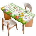 thumbnail image 1 of Easter Bunny Table Cloths for 5 Foot Rectangle Tables, Spring Easter Eggs Floral Sage Green Plaid Patio Waterproof Elastic Fitted Tablecloths, Washable Rectangular Table Cover for Camping, 1 of 8