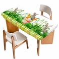 thumbnail image 1 of Easter Bunny Table Cloths for 5 Foot Rectangle Tables, Spring Garden Floral Botanical Plaid Rustic Patio Waterproof Elastic Fitted Tablecloths, Washable Rectangular Table Cover for Camping, 1 of 8