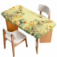 thumbnail image 1 of Easter Bunny Table Cloths for 5 Foot Rectangle Tables, Yellow Rabbit Spring Flowers Leaves Rustic Plants Patio Waterproof Elastic Fitted Tablecloths, Washable Rectangular Table Cover for Camping, 1 of 8