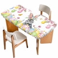 thumbnail image 1 of Easter Bunny Table Cloths for 6 Foot Rectangle Tables, Colorful Easter Eggs Spring Pink Peach Flowers Patio Waterproof Elastic Fitted Tablecloths, Washable Rectangular Table Cover for Camping, 1 of 8