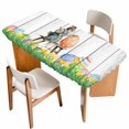 thumbnail image 1 of Easter Bunny Table Cloths for 6 Foot Rectangle Tables, Colorful Eggs Spring Grass Flowers Grey Wooden Patio Waterproof Elastic Fitted Tablecloths, Washable Rectangular Table Cover for Camping, 1 of 8