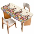 thumbnail image 1 of Easter Bunny Table Cloths for 6 Foot Rectangle Tables, Colorful Eggs Spring Tulips Flower Vintage Patio Waterproof Elastic Fitted Tablecloths, Washable Rectangular Table Cover for Camping, 1 of 8