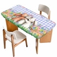 thumbnail image 1 of Easter Bunny Table Cloths for 6 Foot Rectangle Tables, Cute Rabbits Colorful Eggs Flower Purple Plaid Patio Waterproof Elastic Fitted Tablecloths, Washable Rectangular Table Cover for Camping, 1 of 8