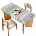 thumbnail image 1 of Easter Bunny Table Cloths for 6 Foot Rectangle Tables, Eggs Cute Rabbit Colorful Wooden Grain Rustic Patio Waterproof Elastic Fitted Tablecloths, Washable Rectangular Table Cover for Camping, 1 of 8