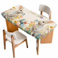thumbnail image 1 of Easter Bunny Table Cloths for 6 Foot Rectangle Tables, Rabbit Spring Flowers Leaves Vintage Rustic Plants Patio Waterproof Elastic Fitted Tablecloths, Washable Rectangular Table Cover for Camping, 1 of 8