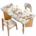 thumbnail image 1 of Easter Bunny Table Cloths for 6 Foot Rectangle Tables, Spring Botanical Flowers Flowers Eggs Check Patio Waterproof Elastic Fitted Tablecloths, Washable Rectangular Table Cover for Camping, 1 of 8