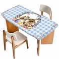 thumbnail image 1 of Easter Bunny Table Cloths for 6 Foot Rectangle Tables, Spring Easter Eggs Chick Floral Blue Check Patio Waterproof Elastic Fitted Tablecloths, Washable Rectangular Table Cover for Camping, 1 of 8