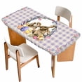 thumbnail image 1 of Easter Bunny Table Cloths for 6 Foot Rectangle Tables, Spring Easter Eggs Chick Floral Purple Check Patio Waterproof Elastic Fitted Tablecloths, Washable Rectangular Table Cover for Camping, 1 of 8