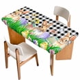 thumbnail image 1 of Easter Bunny Table Cloths for 6 Foot Rectangle Tables, Spring Easter Eggs Chicken Black White Plaid Patio Waterproof Elastic Fitted Tablecloths, Washable Rectangular Table Cover for Camping, 1 of 8