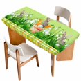 thumbnail image 1 of Easter Bunny Table Cloths for 6 Foot Rectangle Tables, Spring Green Garden Floral Botanical Plaid Patio Waterproof Elastic Fitted Tablecloths, Washable Rectangular Table Cover for Camping, 1 of 8